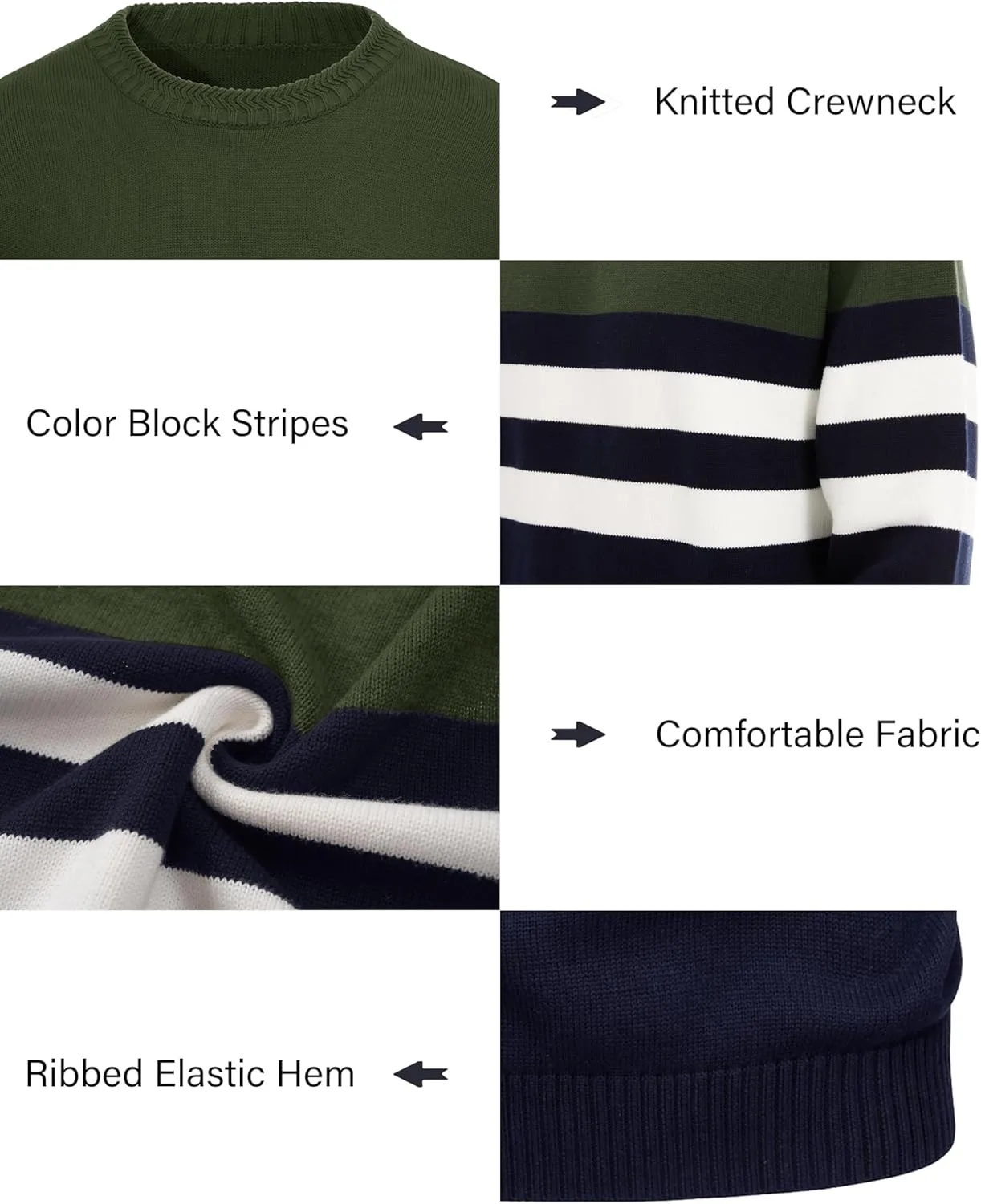 MAGCOMSEN Men's Crewneck Sweater Color Block Striped Pullover Soft Thermal Knitted Sweater Long Sleeve Casual Pullover