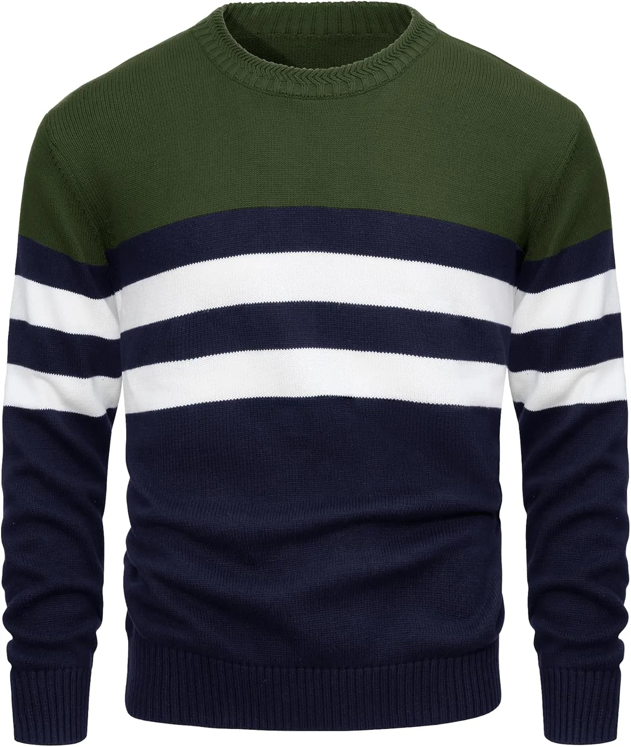 MAGCOMSEN Men's Crewneck Sweater Color Block Striped Pullover Soft Thermal Knitted Sweater Long Sleeve Casual Pullover