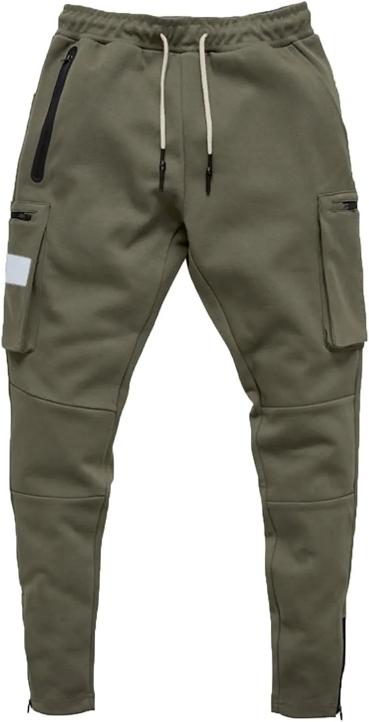 Male Versatile All Season Cargo Pants Multi Pocket Zip Button Hem Solid Color Outdoor Trousers Sport Pants