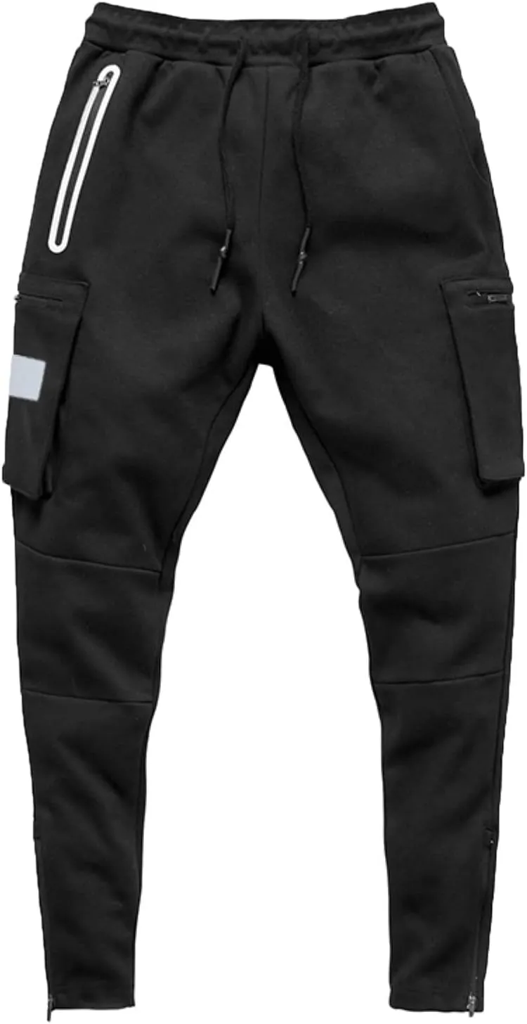 Male Versatile All Season Cargo Pants Multi Pocket Zip Button Hem Solid Color Outdoor Trousers Sport Pants