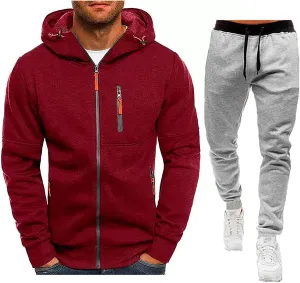 Men Athletic Hoodie Tracksuit 2 Pieces Set Full Zip Sweatshirt Jogging Sweatpant Suit Casual Gym Outfit with Pockets