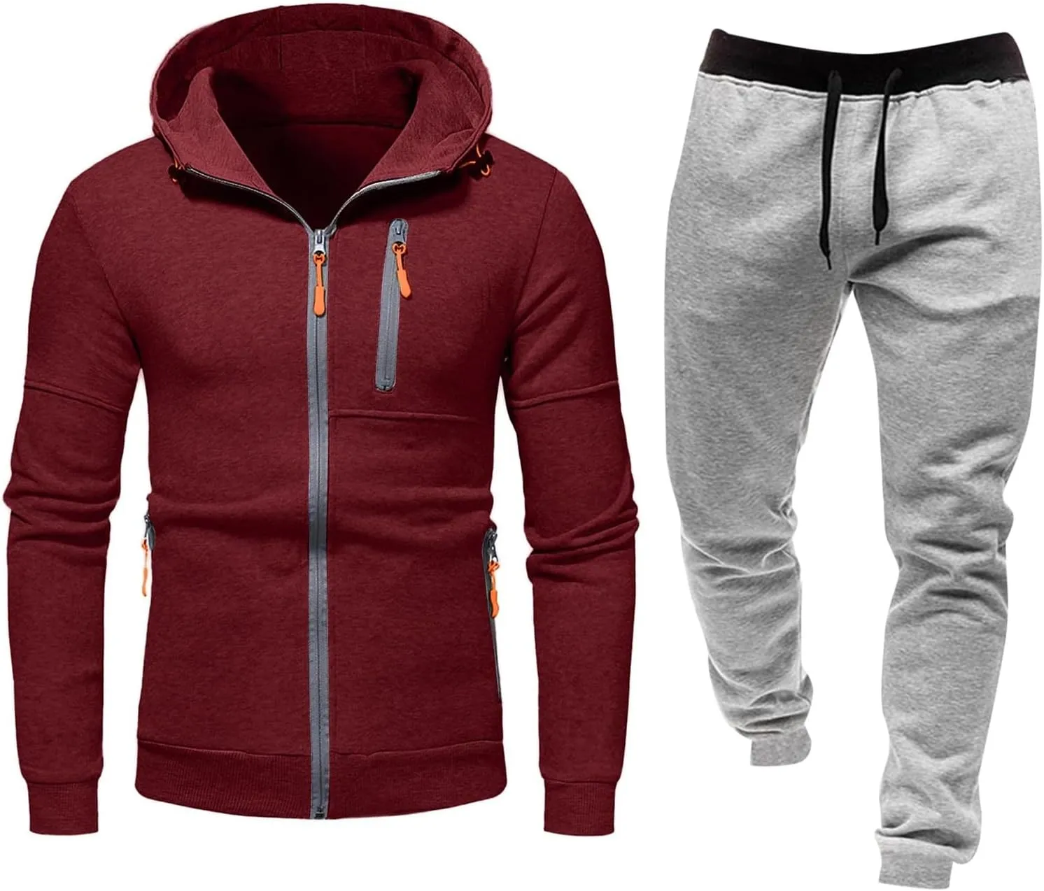 Men Athletic Hoodie Tracksuit 2 Pieces Set Full Zip Sweatshirt Jogging Sweatpant Suit Casual Gym Outfit with Pockets