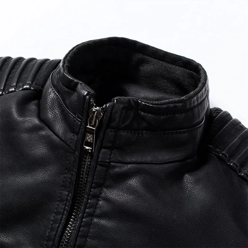 Men Autumn Causal Vintage Leather Jacket Coat Spring Motor Biker Pocket PU Leather Jacket