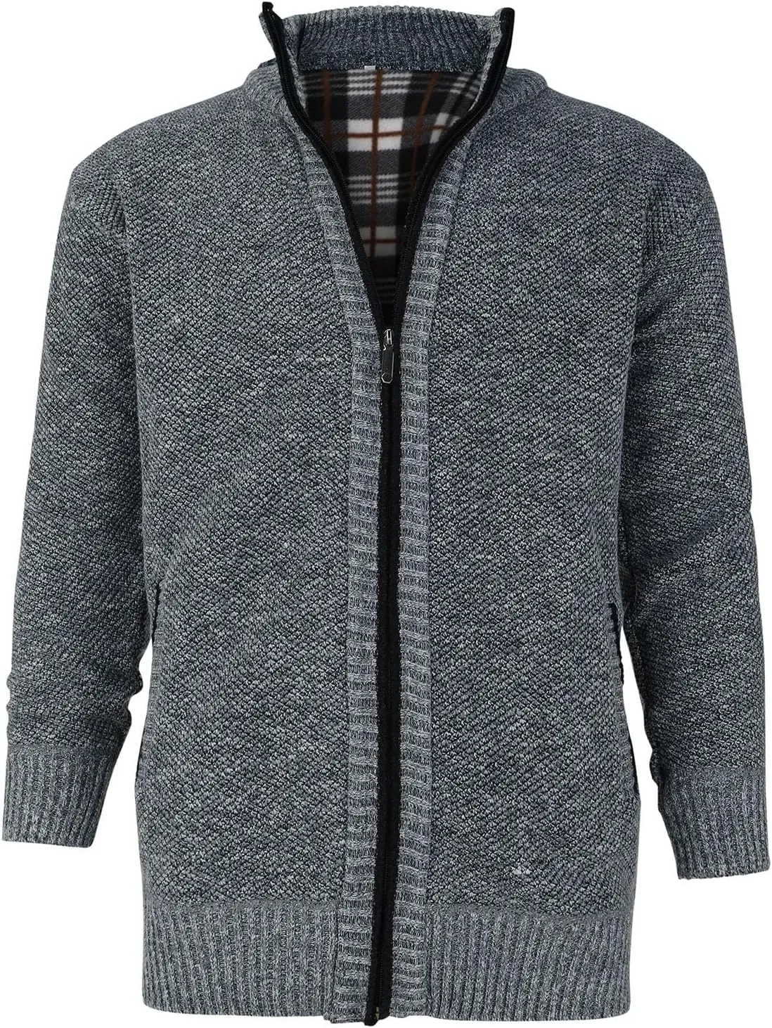 Men Cardigan Sweater Oversize Chunky Warm Full Zip Knitted Jacket Stand Collar Long Sleeve Knitwear Coat with Pockets