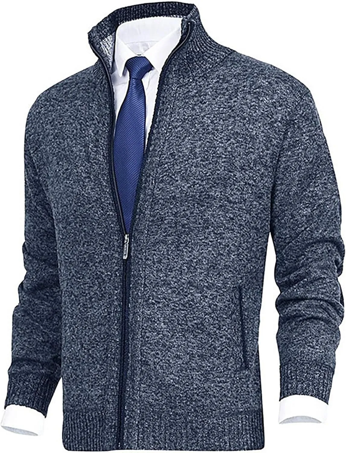 Men Cardigan Sweater Oversize Chunky Warm Full Zip Knitted Jacket Stand Collar Long Sleeve Knitwear Coat with Pockets