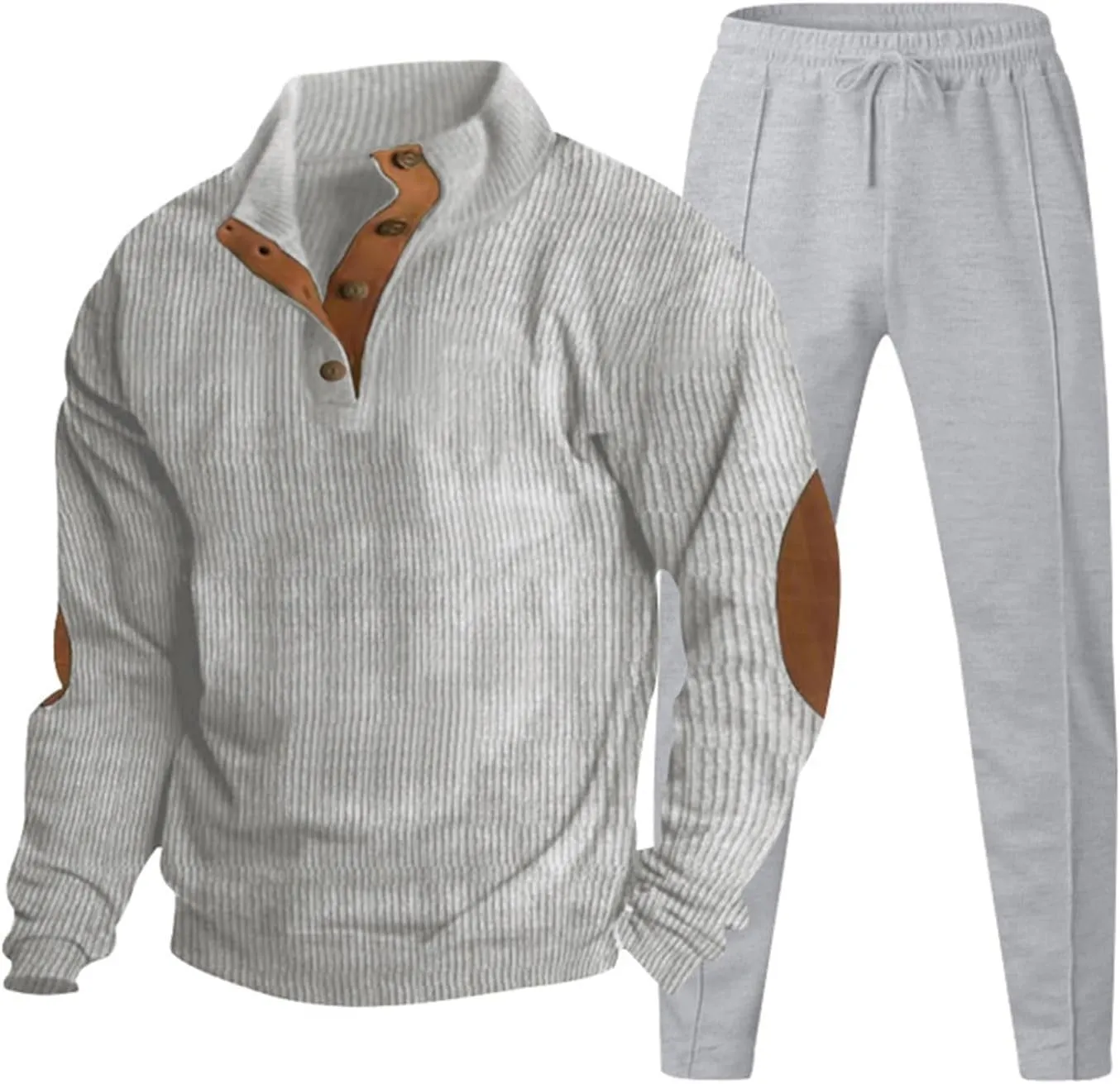 Men Corduroy Jogging Tracksuit 2 Piece Outfits Half Button Polo Sweatshirt Sweatpants Set Thermal Loose Pullover