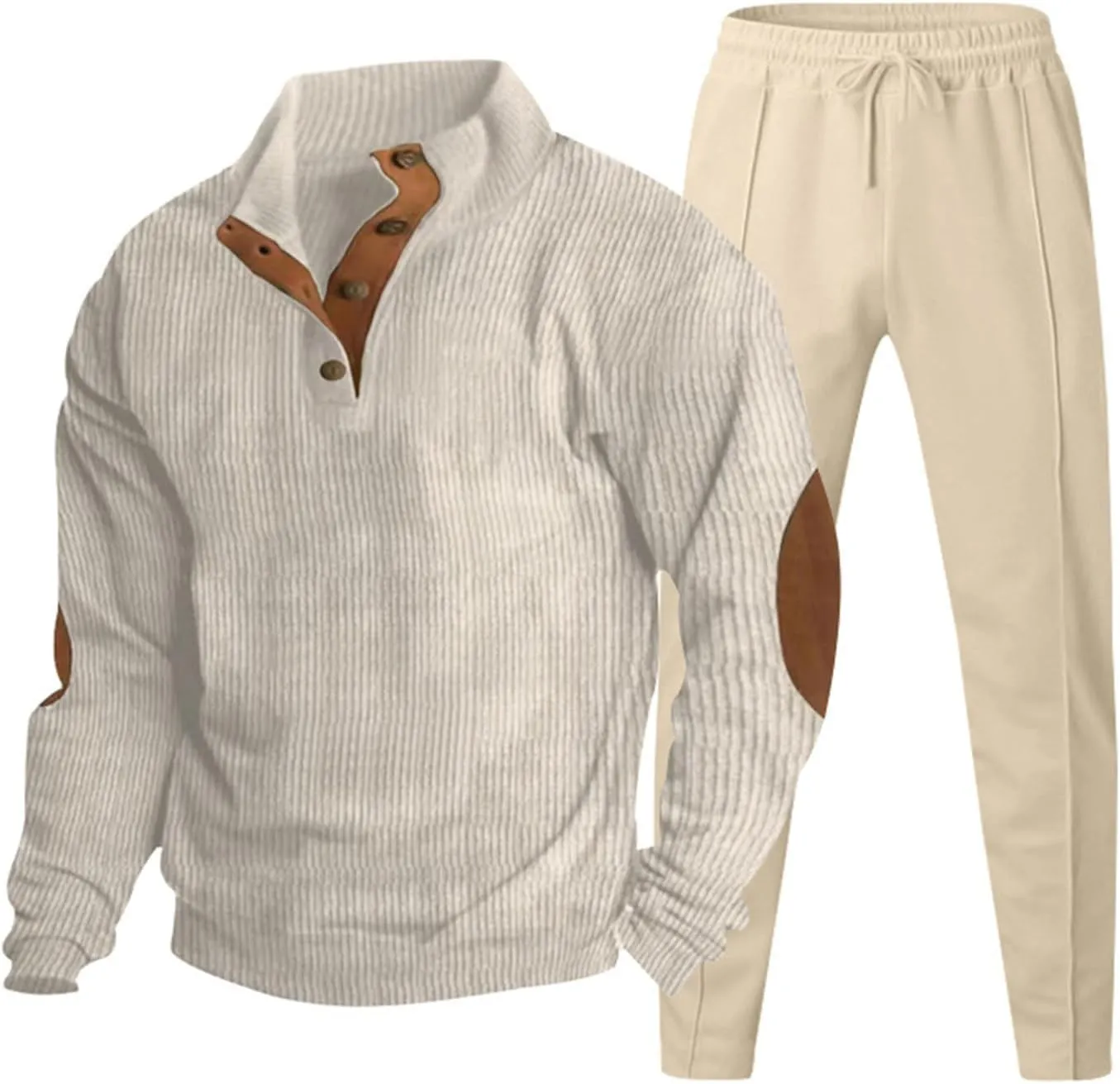 Men Corduroy Jogging Tracksuit 2 Piece Outfits Half Button Polo Sweatshirt Sweatpants Set Thermal Loose Pullover
