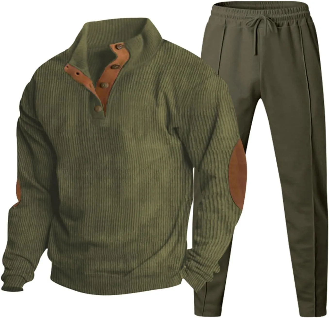 Men Corduroy Jogging Tracksuit 2 Piece Outfits Half Button Polo Sweatshirt Sweatpants Set Thermal Loose Pullover