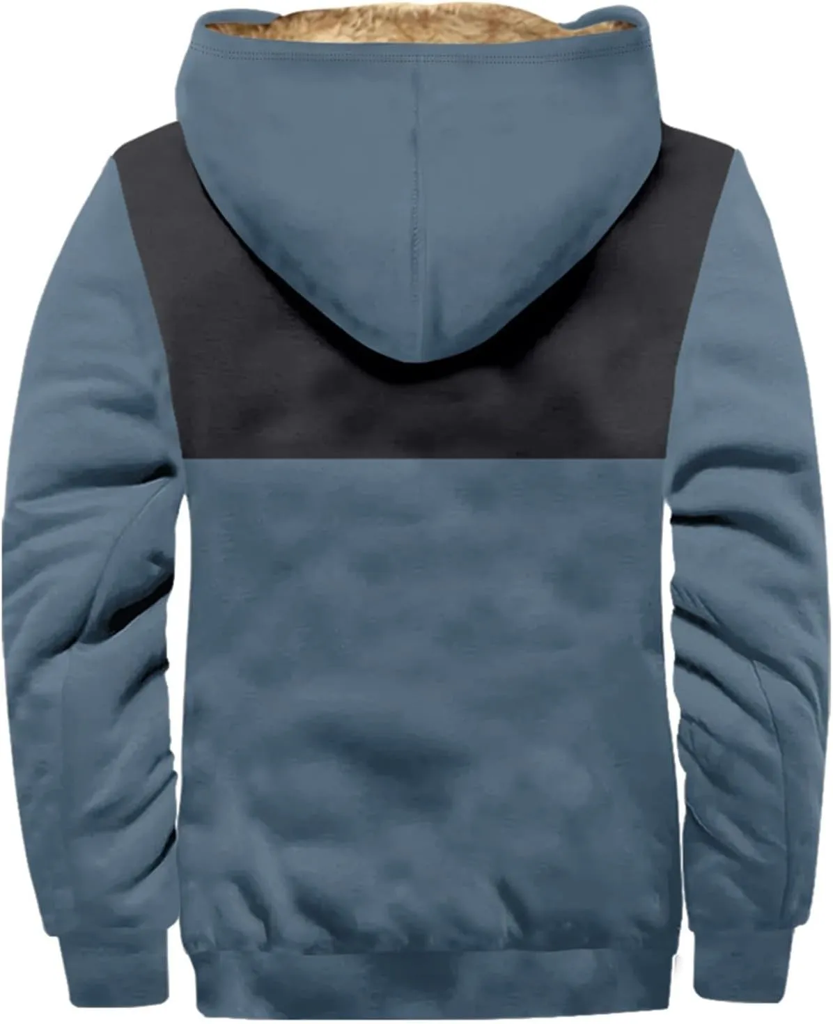 Men Heavyweight Sherpa Lined Hoodie Oversize Full Zip Warm Winter Fleece Jacket Color Block Thick Sweatshirt Outwear