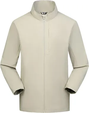 Men Lightweight Softshell Jacket Oversize Zip Up Stand Collar Waterproof Windbreaker Travel Hiking Winter Warm Coat