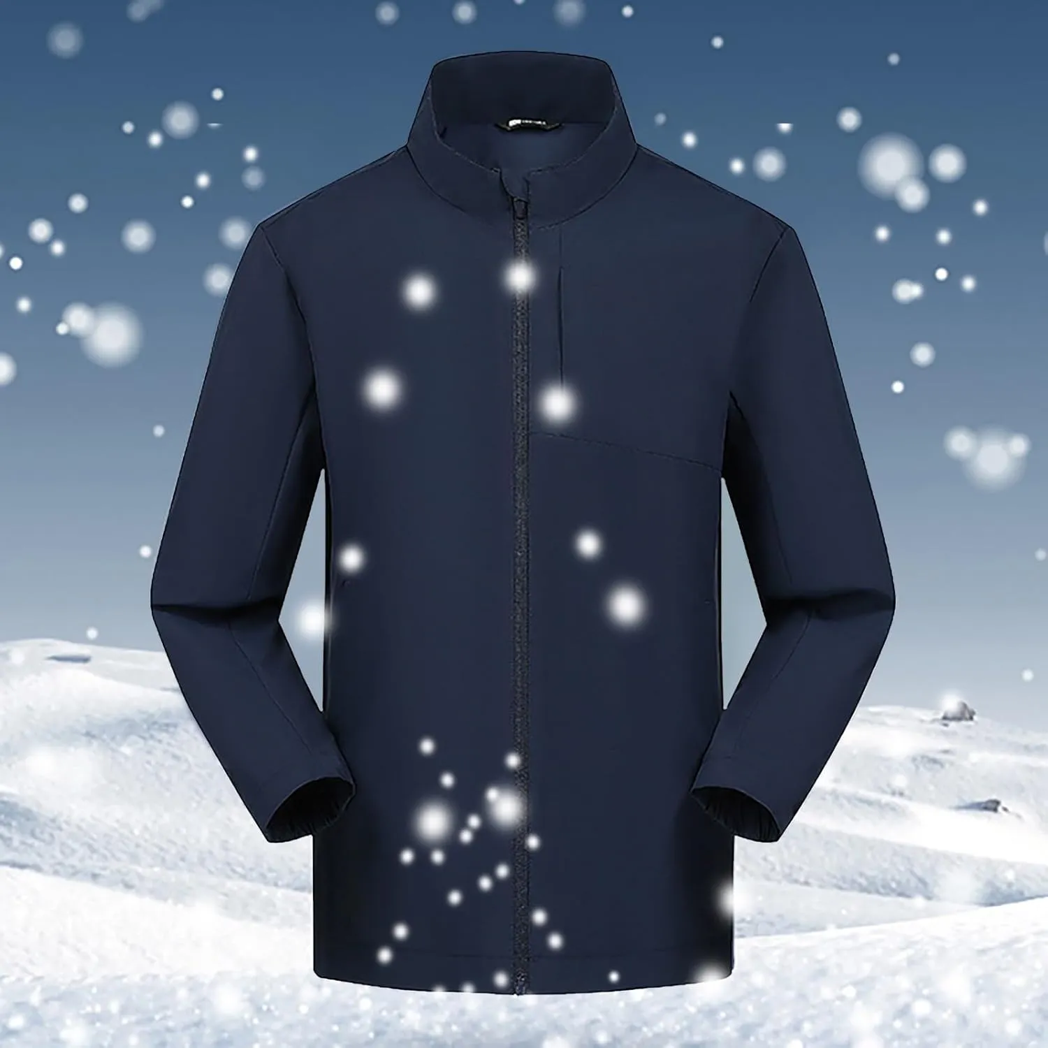 Men Lightweight Softshell Jacket Oversize Zip Up Stand Collar Waterproof Windbreaker Travel Hiking Winter Warm Coat