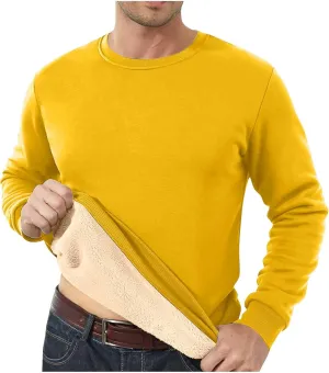 Men Sherpa Fleece Lined Sweatshirts Oversize Warm Soft Crewneck Pullover Tops Fall Winter Fuzzy Thick Outwear Outfits