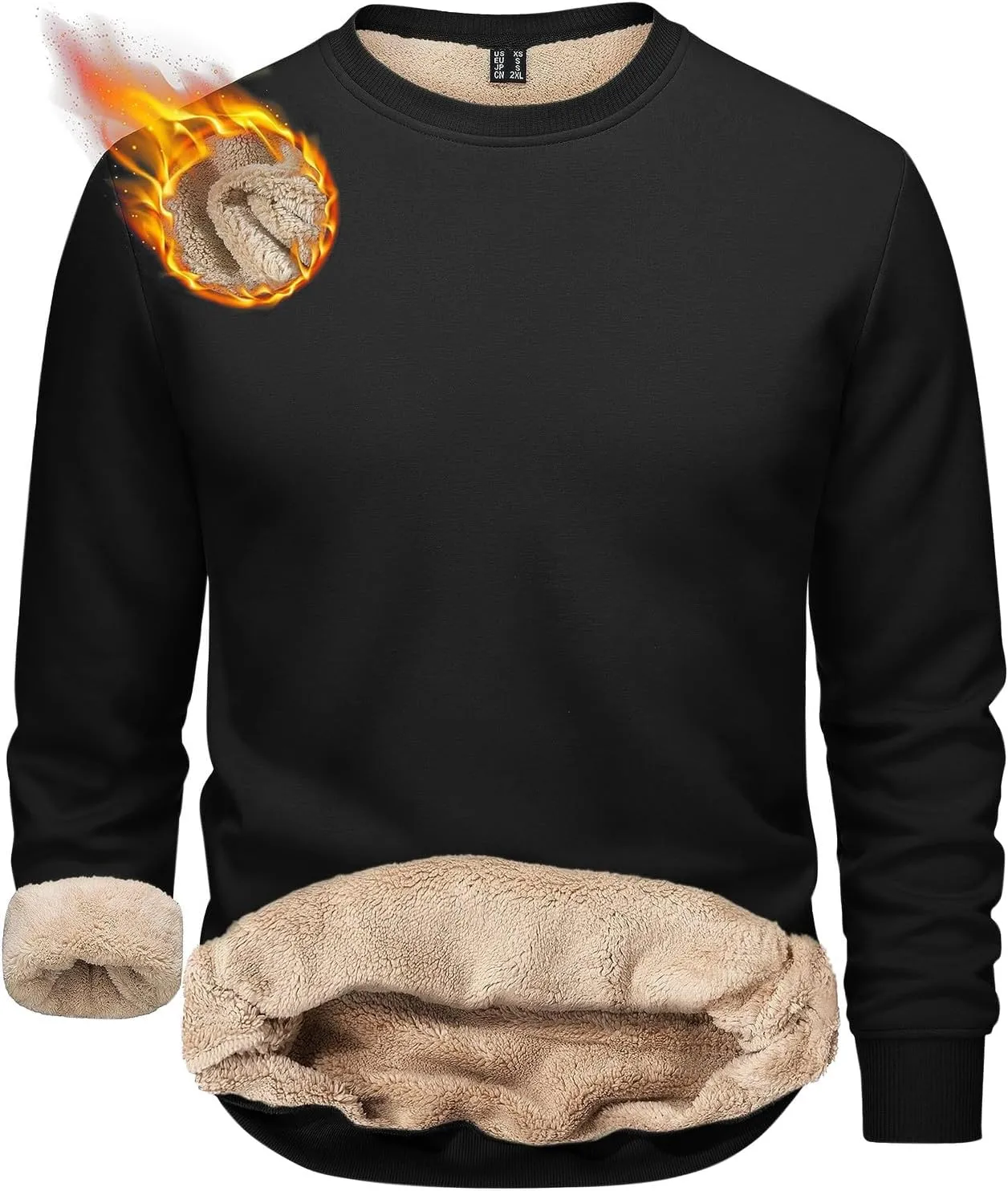 Men Sherpa Fleece Lined Sweatshirts Oversize Warm Soft Crewneck Pullover Tops Fall Winter Fuzzy Thick Outwear Outfits