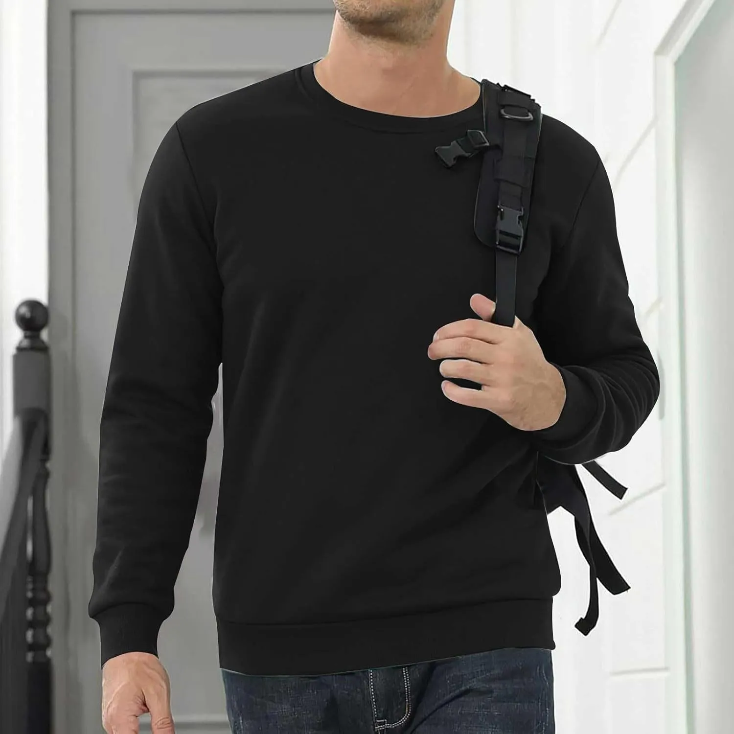 Men Sherpa Fleece Lined Sweatshirts Oversize Warm Soft Crewneck Pullover Tops Fall Winter Fuzzy Thick Outwear Outfits
