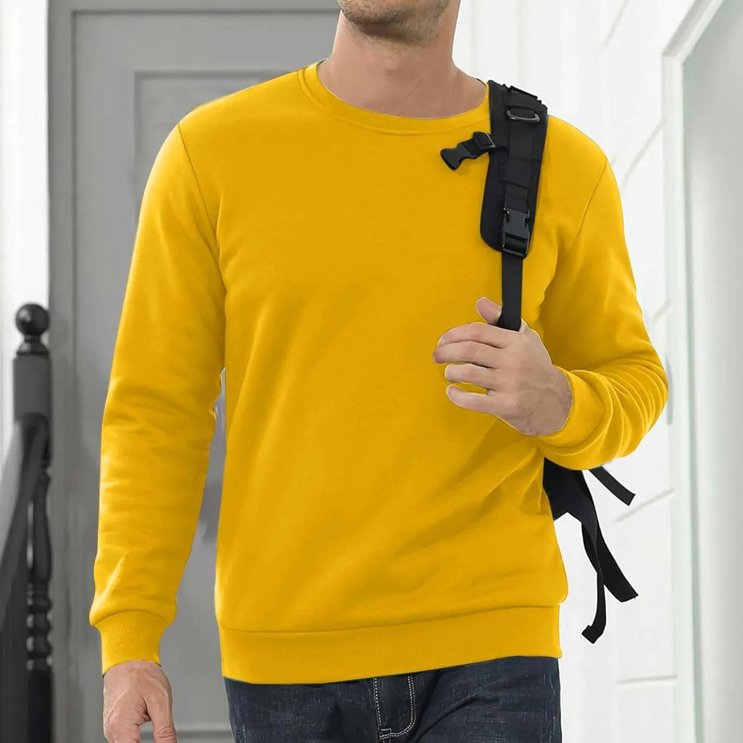 Men Sherpa Fleece Lined Sweatshirts Oversize Warm Soft Crewneck Pullover Tops Fall Winter Fuzzy Thick Outwear Outfits