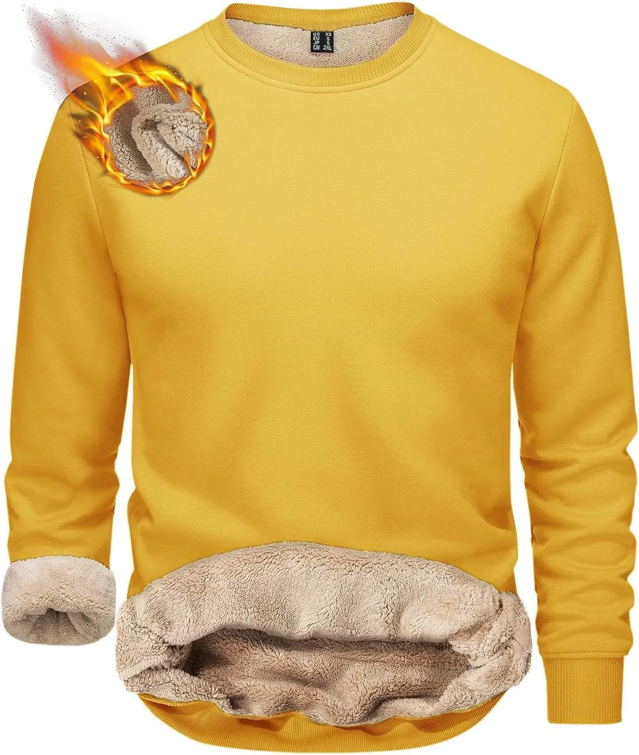 Men Sherpa Fleece Lined Sweatshirts Oversize Warm Soft Crewneck Pullover Tops Fall Winter Fuzzy Thick Outwear Outfits