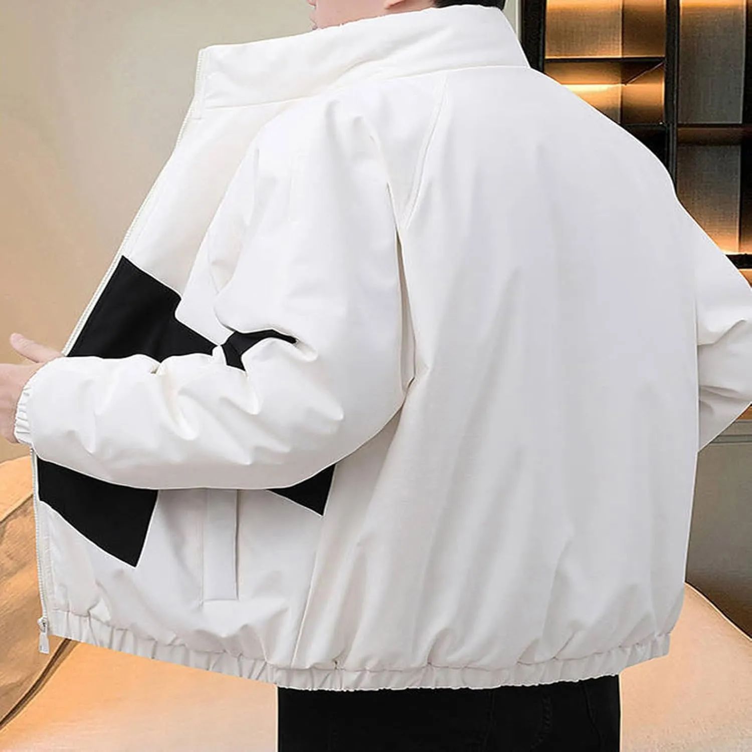 Mens Bomber Jacket Sherpa Lined Warm Lounge Jackets Coats Fashion Color Block Windbreaker Full Zip Fleece Outerwear