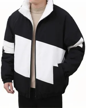 Mens Bomber Jacket Sherpa Lined Warm Lounge Jackets Coats Fashion Color Block Windbreaker Full Zip Fleece Outerwear