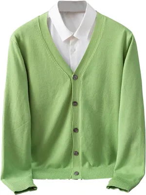 Men's Button Down Cardigan Long Sleeve V-Neck Knitted Sweater Relaxed Fit Casual Work Open Front Solid Cardigan