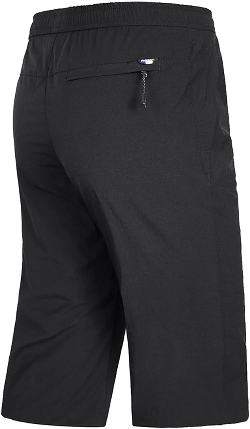 Men's Cargo Shorts 3/4 Capri Pants below Knee Drawstring Long Shorts with Multi Pocket Yoga Pants Workout Jogger