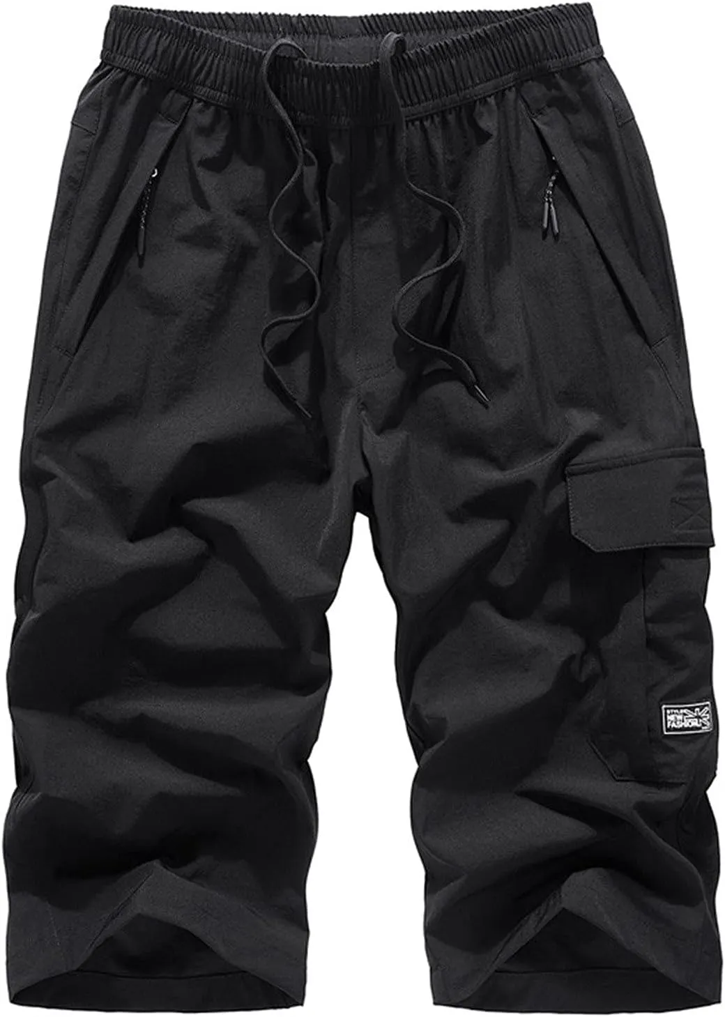 Men's Cargo Shorts 3/4 Capri Pants below Knee Drawstring Long Shorts with Multi Pocket Yoga Pants Workout Jogger