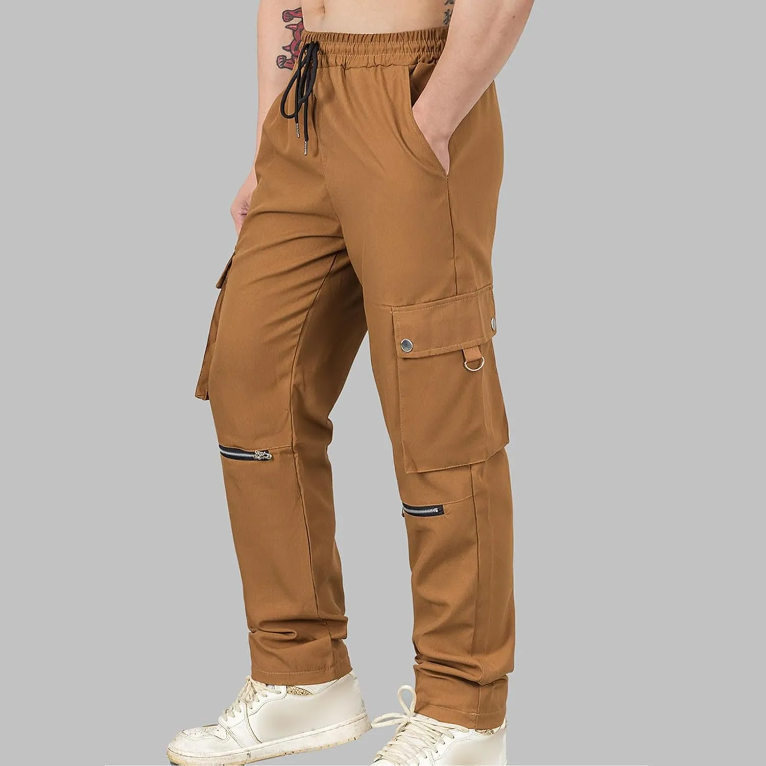 Mens Cargo Sweatpants Athletic Straight Jogger Pant with Pockets Big and Tall Baggy Tactical Workout Trouser