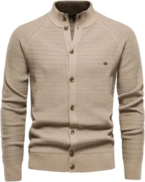 Mens Casual Crewneck Cardigan Slim Fit Sweaters Turtleneck Button Down Long Sleeve Plain Knitwear Fashion Warm Tops