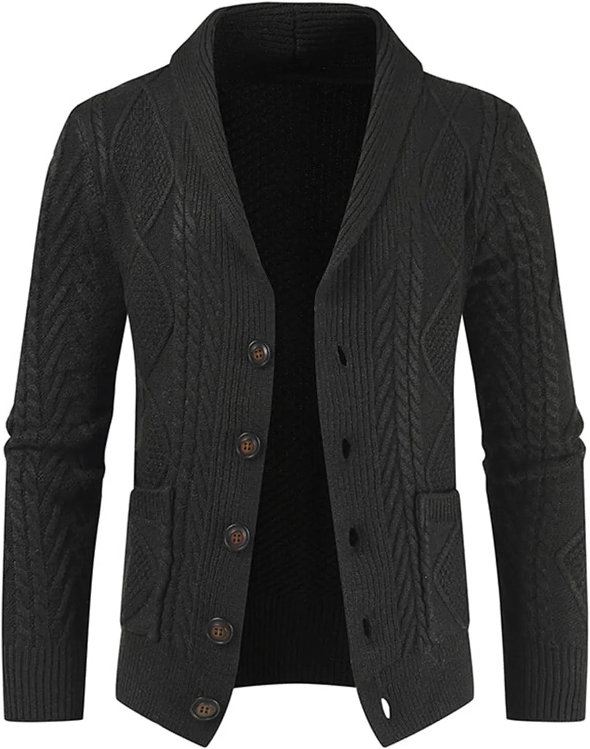 Mens Casual Crocheted Knit Cardigan Slim Fit Sweaters Turtleneck Button Down Long Sleeve Warm Knitwear Fashion Tops