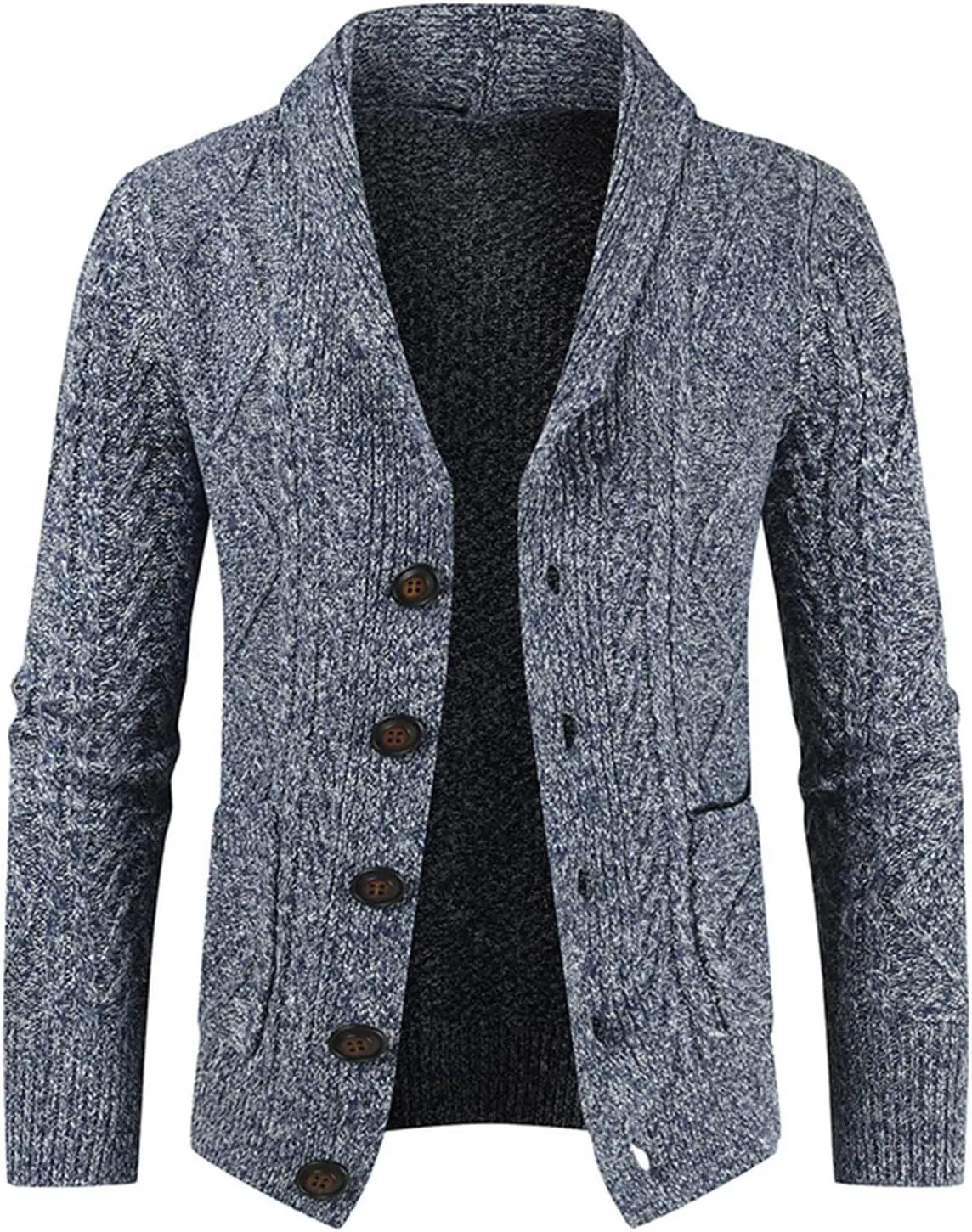 Mens Casual Crocheted Knit Cardigan Slim Fit Sweaters Turtleneck Button Down Long Sleeve Warm Knitwear Fashion Tops