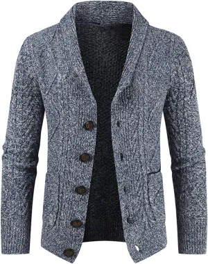 Mens Casual Crocheted Knit Cardigan Slim Fit Sweaters Turtleneck Button Down Long Sleeve Warm Knitwear Fashion Tops