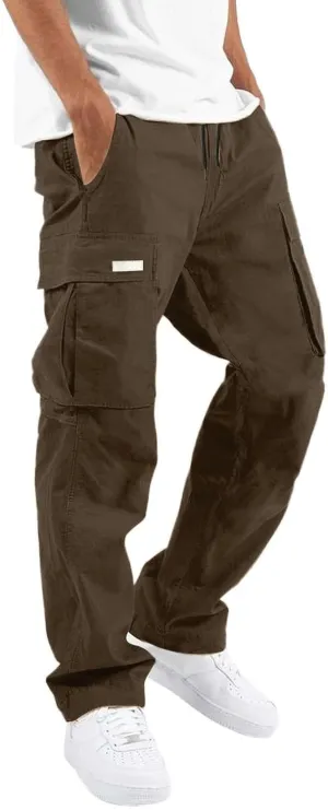 Mens Casual Joggers Pants Elastic Waist Drawstring Straight Leg Sweatpants Lightweight Casual Trousers with Pockets