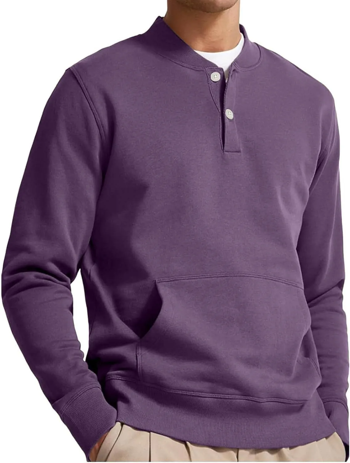 Mens Casual Long Sleeve Shirts Fashion Button Down V Neck Sweatshirts Solid Color Long Sleeve Tops with Pocket