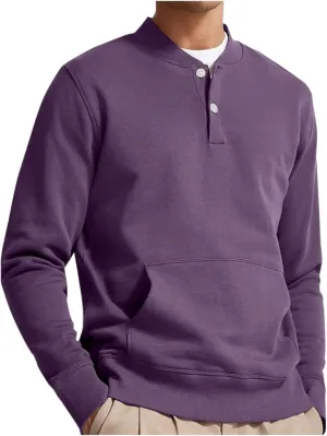 Mens Casual Long Sleeve Shirts Fashion Button Down V Neck Sweatshirts Solid Color Long Sleeve Tops with Pocket