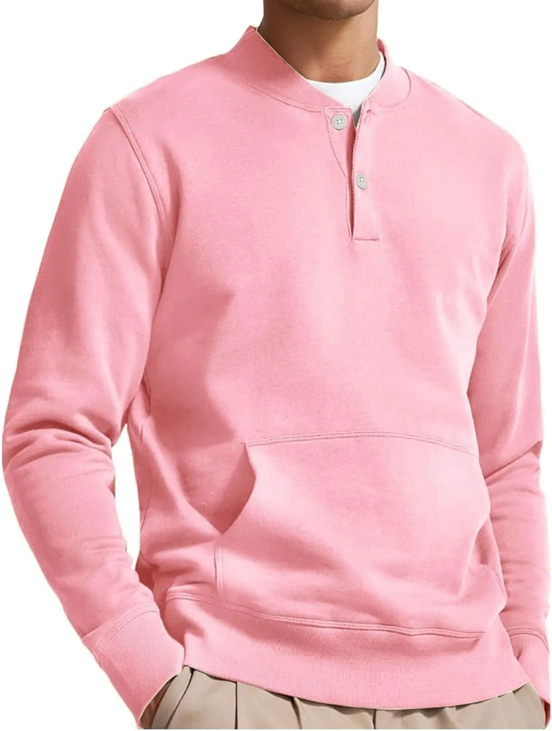 Mens Casual Long Sleeve Shirts Fashion Button Down V Neck Sweatshirts Solid Color Long Sleeve Tops with Pocket