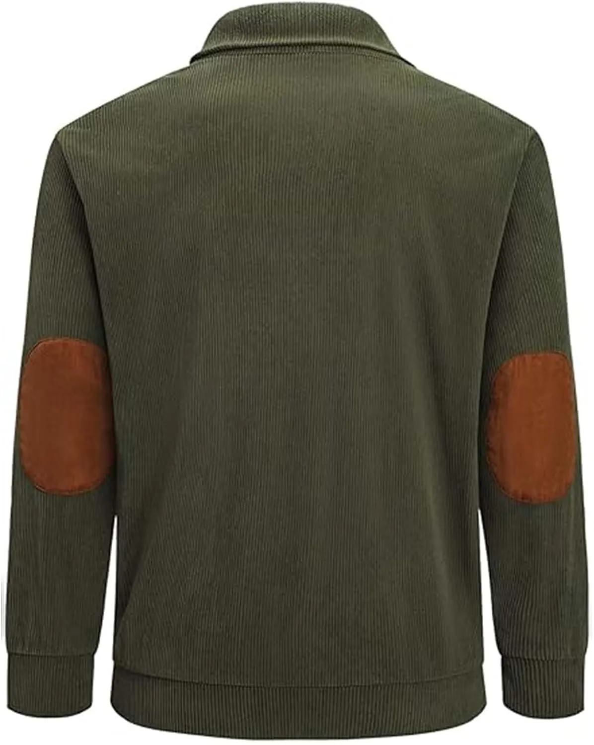 Men's Corduroy Sweatshirt Casual Long Sleeve Stand Collar Button Pullover Sweatshirts with Pockets