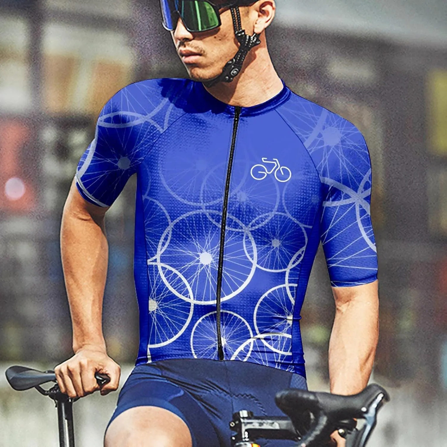 Men's Cycling Jerseys Tops Biking Shirts Short Sleeve Bike Clothing Full Zipper Bicycle Jacket with Pockets