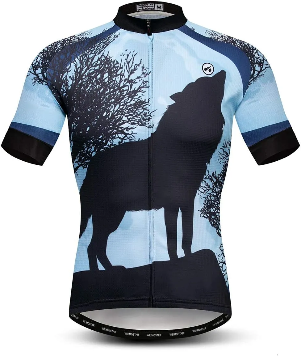 Men's Cycling Jerseys Wolf Print Bicycle Shirts Summer Road Bike Clothes Quick Dry Breathable