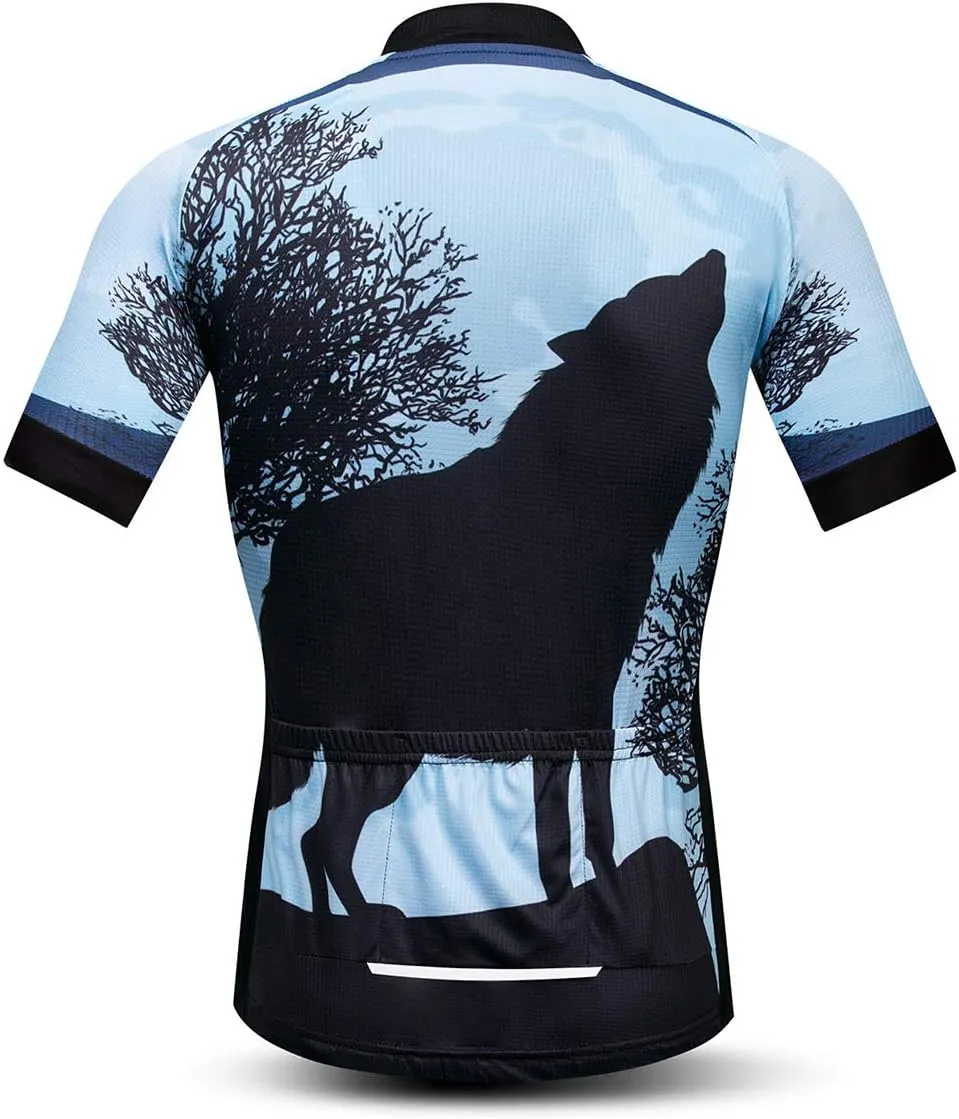 Men's Cycling Jerseys Wolf Print Bicycle Shirts Summer Road Bike Clothes Quick Dry Breathable