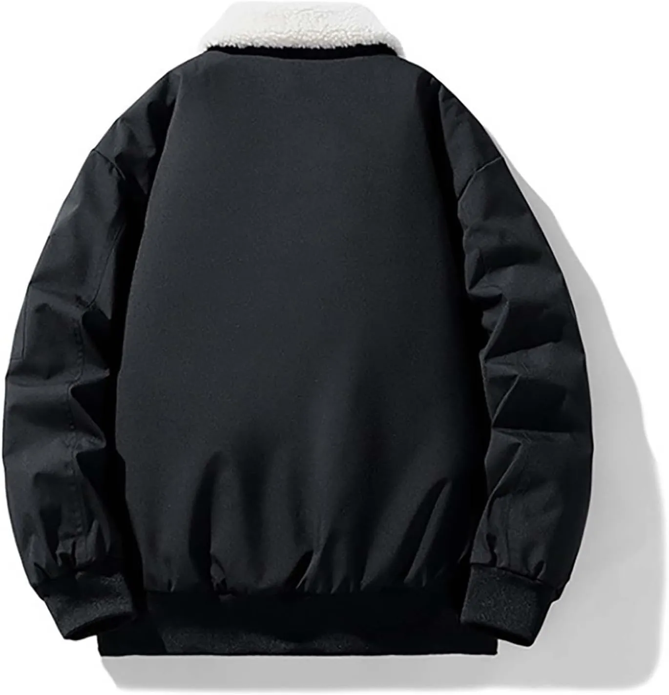 Men's Fashion Trucker Jacket Casual Sherpa Fleece Lined Fur Collar Puffer Jacket Vintage Loose Warm Cargo Work Jacket