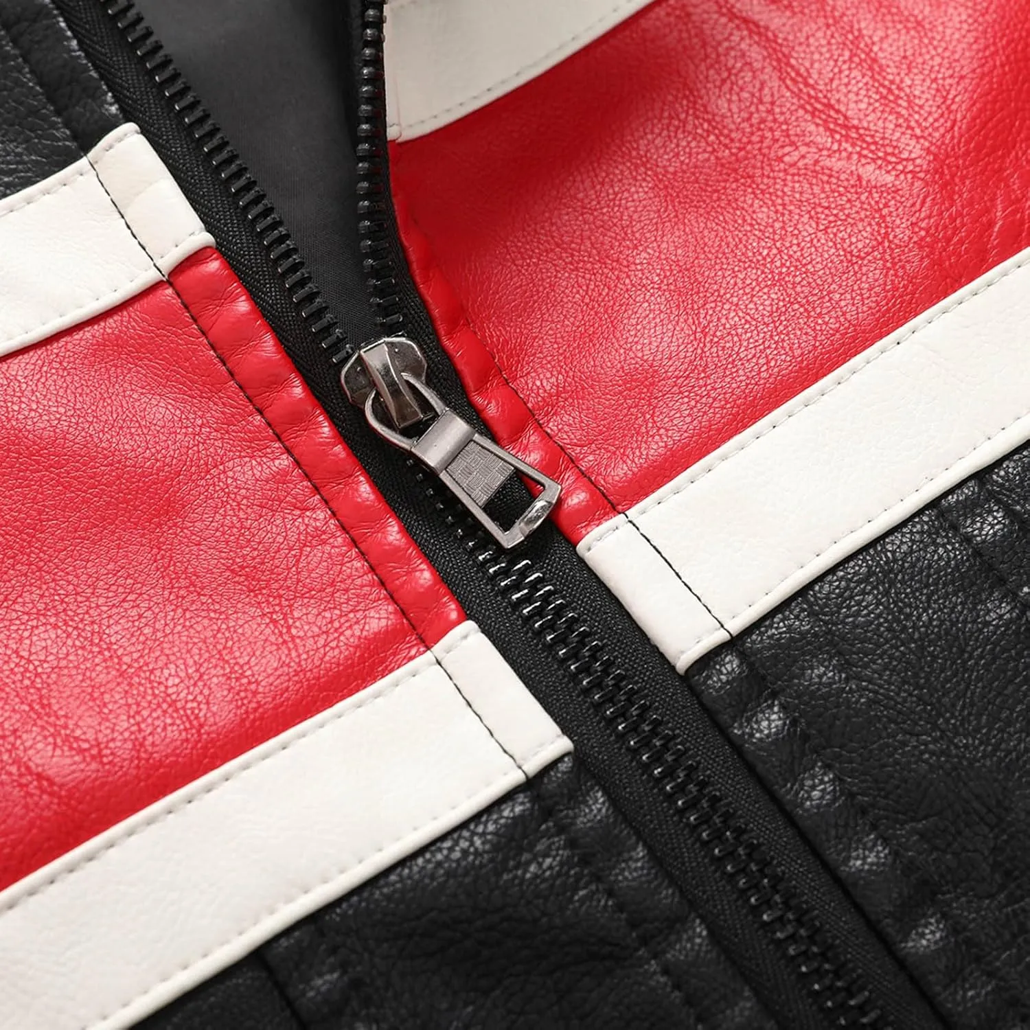 Men's Faux Leather Biker Jacket PU Moto Outerwear Stand Collar Coat Winter Windproof Jackets Zipper Patchwork Coats
