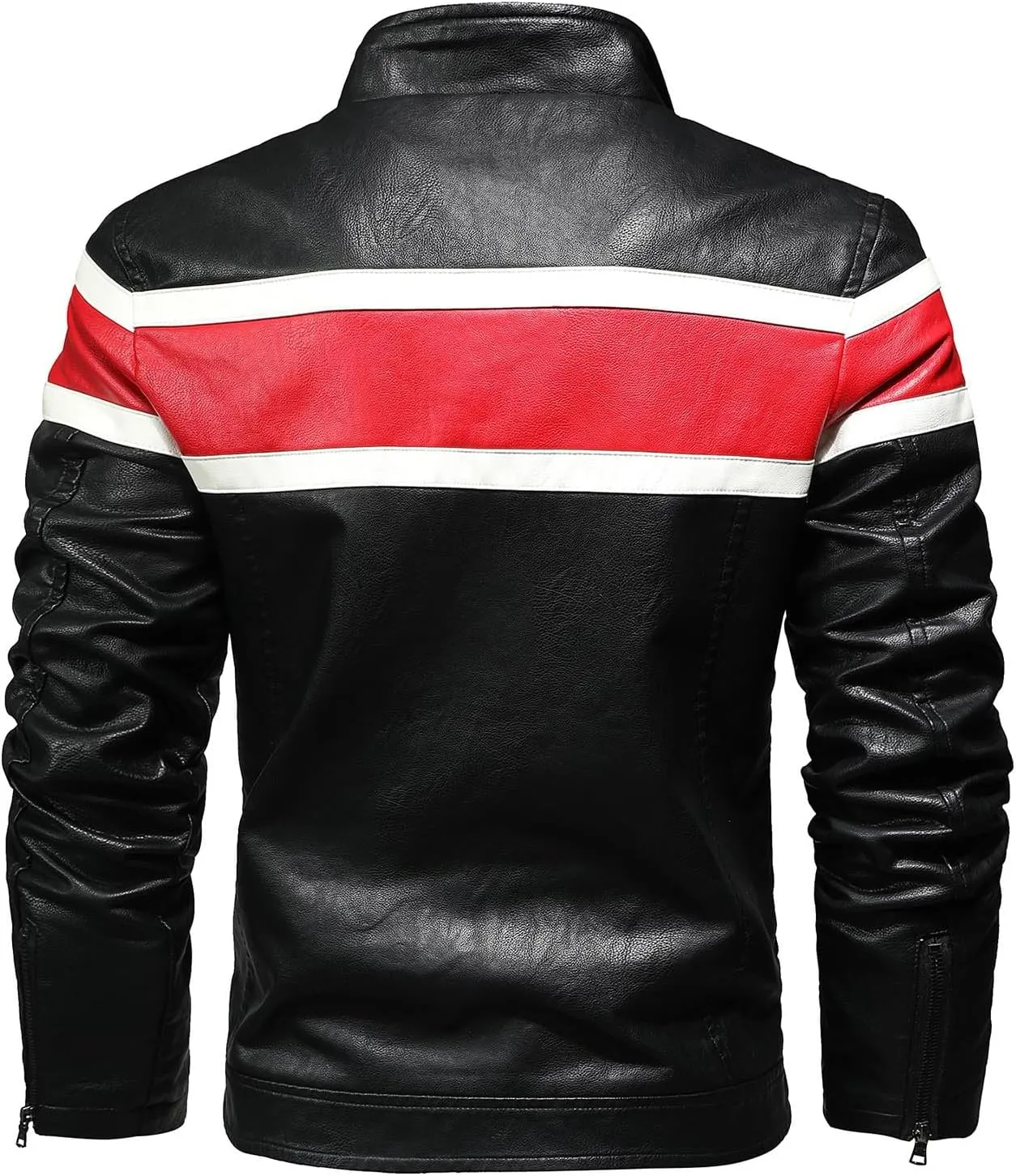 Men's Faux Leather Biker Jacket PU Moto Outerwear Stand Collar Coat Winter Windproof Jackets Zipper Patchwork Coats