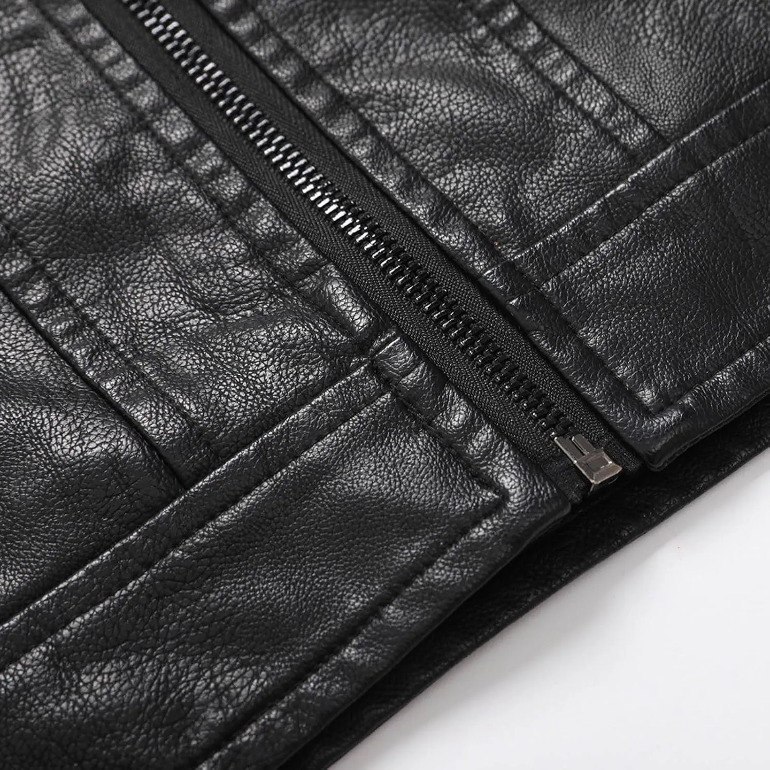 Men's Faux Leather Biker Jacket PU Moto Outerwear Stand Collar Coat Winter Windproof Jackets Zipper Patchwork Coats
