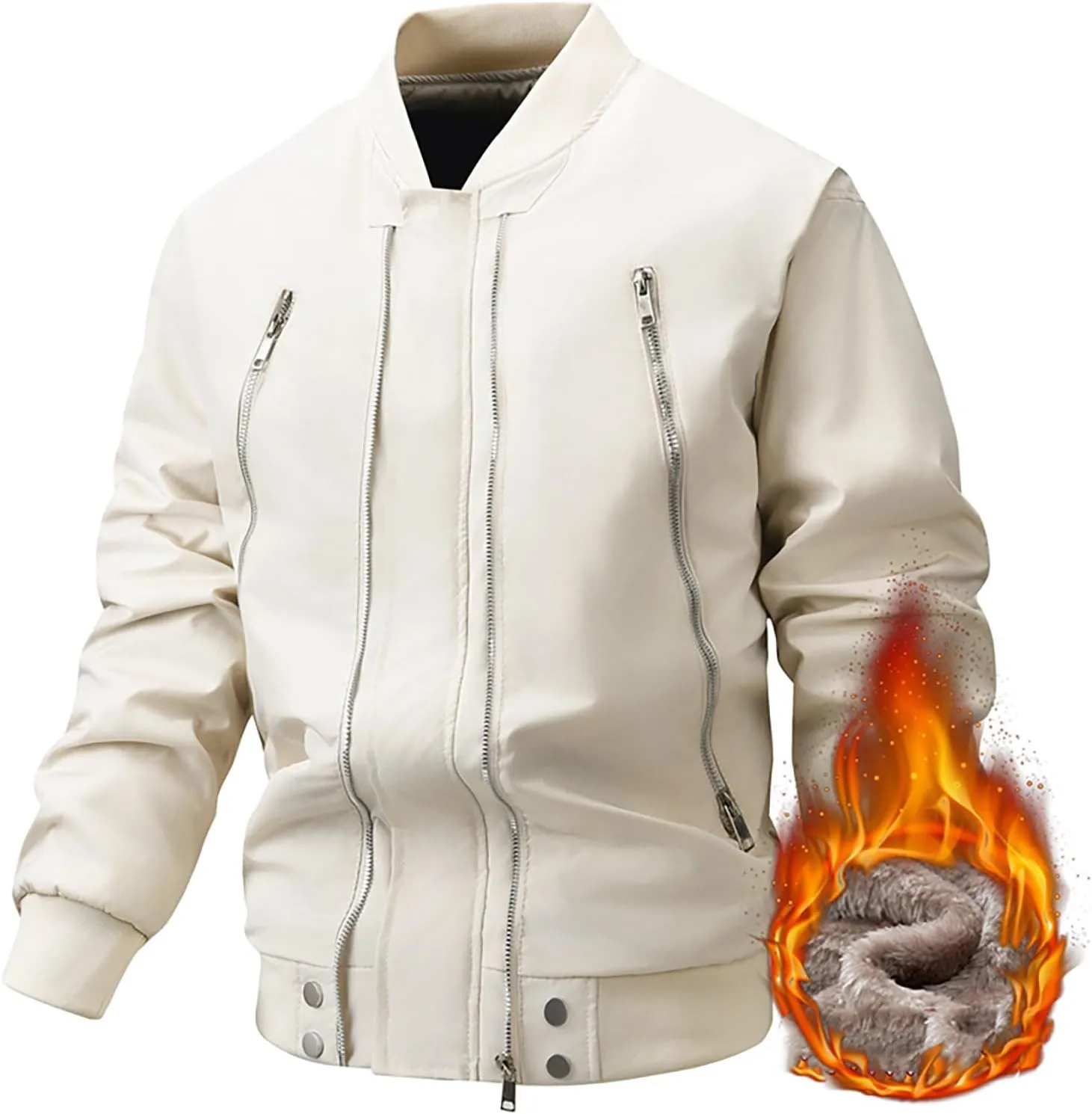 Men's Fleece Lined Bomber Jackets Plus Size Full Zip Winter Warm Flight Coat Casual Multiple Pockets Padded Outwear