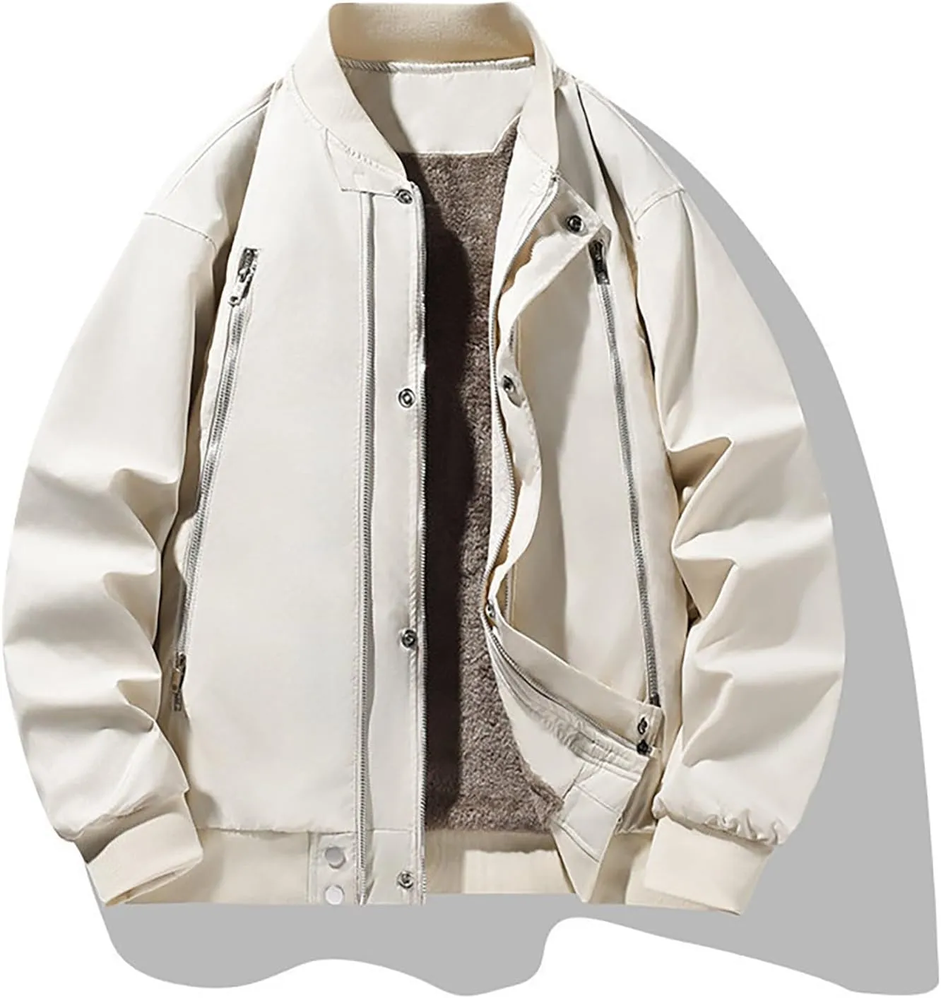 Men's Fleece Lined Bomber Jackets Plus Size Full Zip Winter Warm Flight Coat Casual Multiple Pockets Padded Outwear