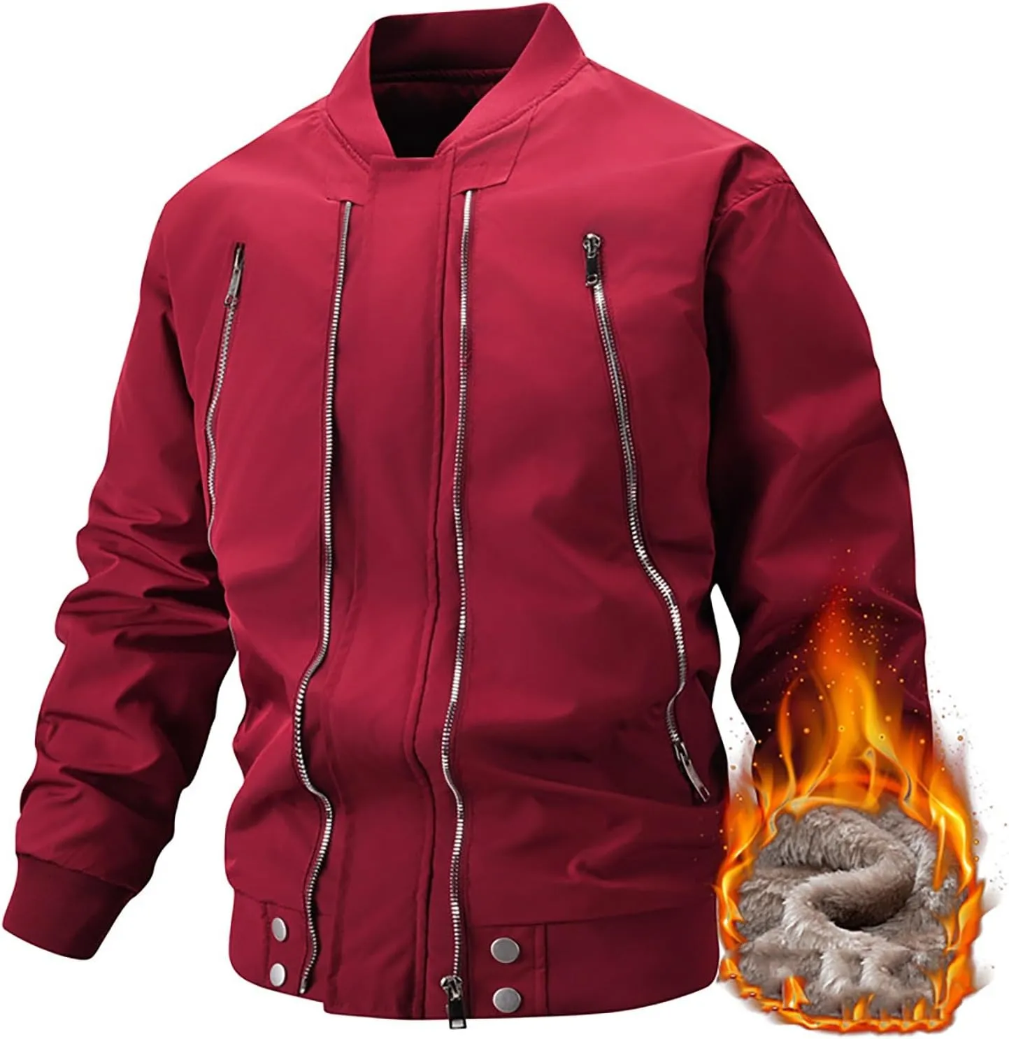 Men's Fleece Lined Bomber Jackets Plus Size Full Zip Winter Warm Flight Coat Casual Multiple Pockets Padded Outwear