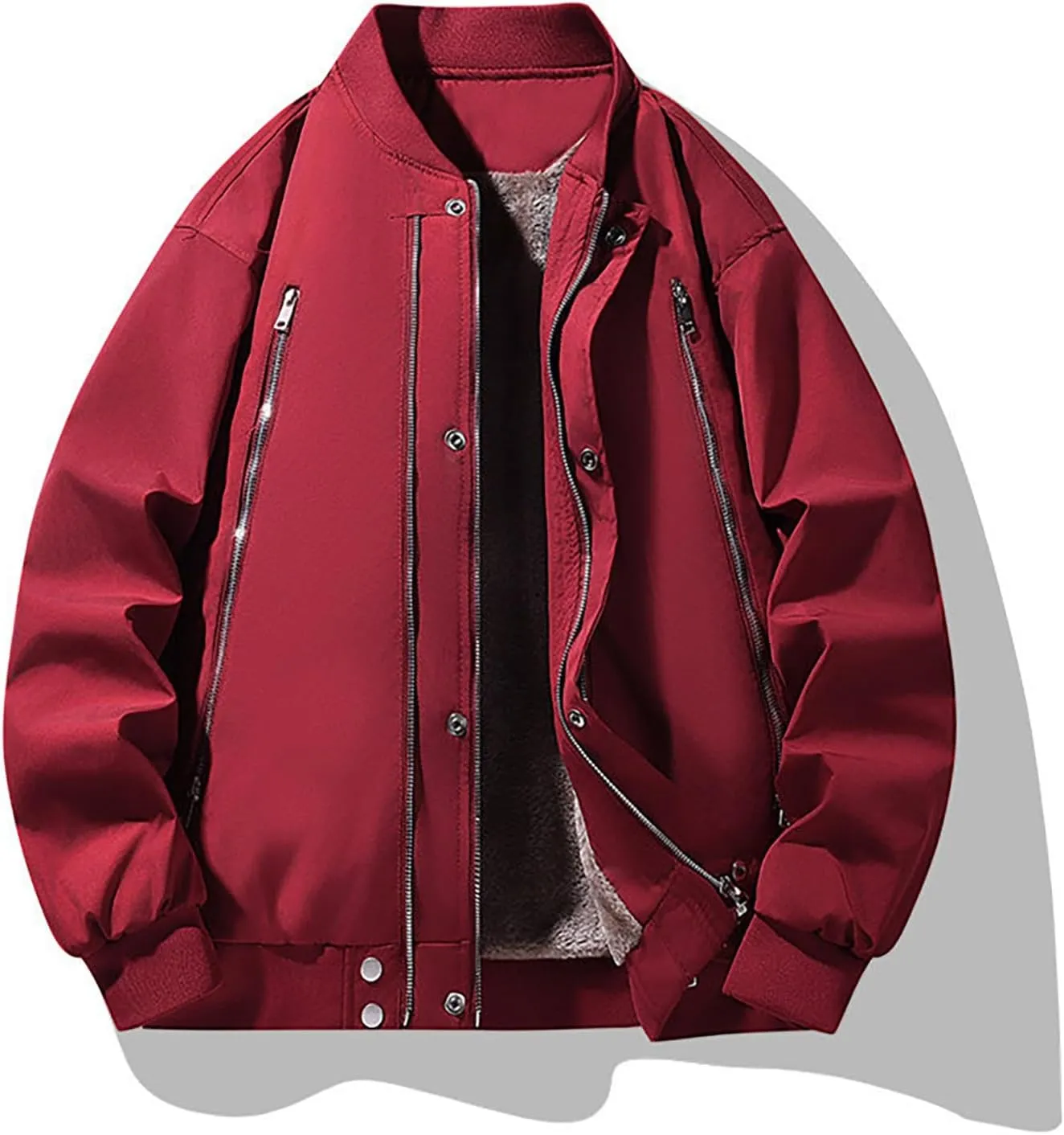 Men's Fleece Lined Bomber Jackets Plus Size Full Zip Winter Warm Flight Coat Casual Multiple Pockets Padded Outwear