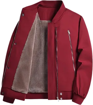 Men's Fleece Lined Bomber Jackets Plus Size Full Zip Winter Warm Flight Coat Casual Multiple Pockets Padded Outwear