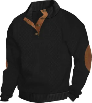 Mens Henley Sweatshirts Elbow Patches Thermal Button Loose Fit Pullover Fall Long Sleeve Casual Print Sweaters
