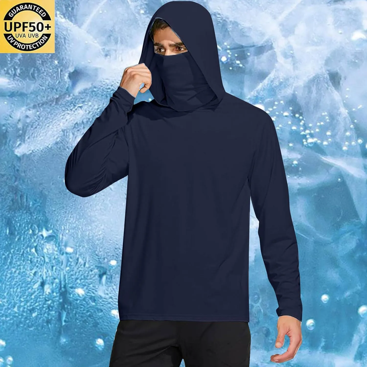 Men's Hooded Sun Protection T Shirts Long Sleeve UV Rash Guard Fishing Shirts Lightweight Quick Dry Athletic Hoodies