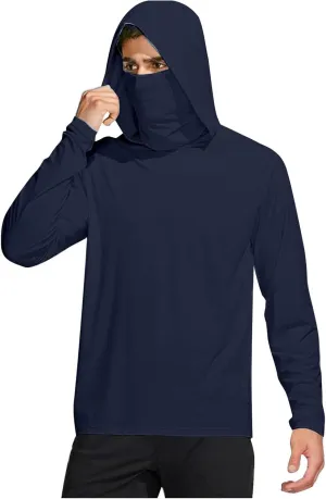 Men's Hooded Sun Protection T Shirts Long Sleeve UV Rash Guard Fishing Shirts Lightweight Quick Dry Athletic Hoodies